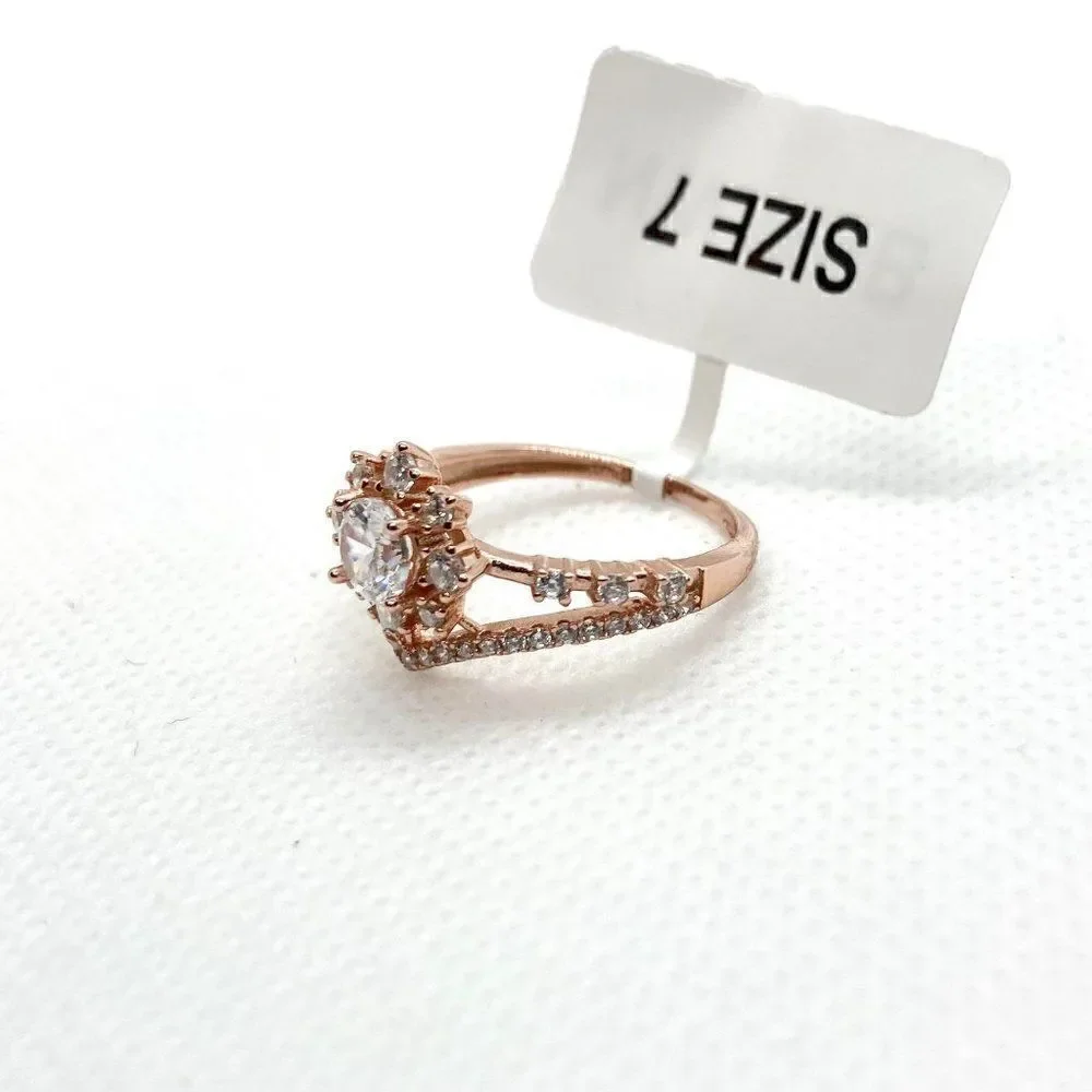 SIZE 7 925 Rose Gold Plated Snowflake Wishbone Ring